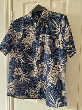 Men's Blue Floral Button-Down Hawaiian Casual Shirt